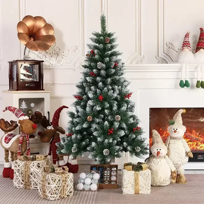 Red Pinecone Snow Christmas Tree - Elegant Realistic Holiday for a Magical Winter Look