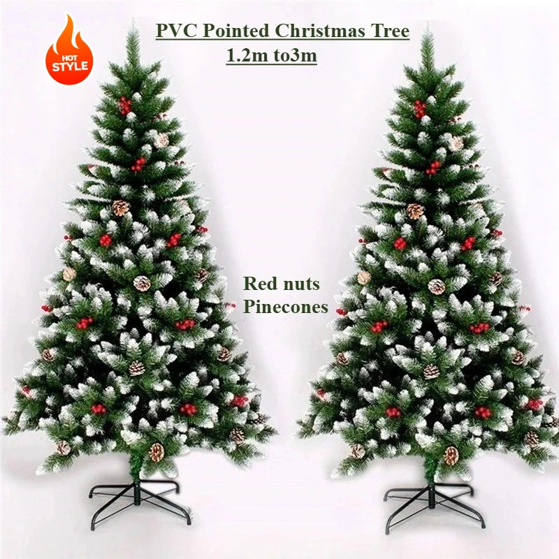Red Pinecone Snow Christmas Tree - Elegant Realistic Holiday for a Magical Winter Look