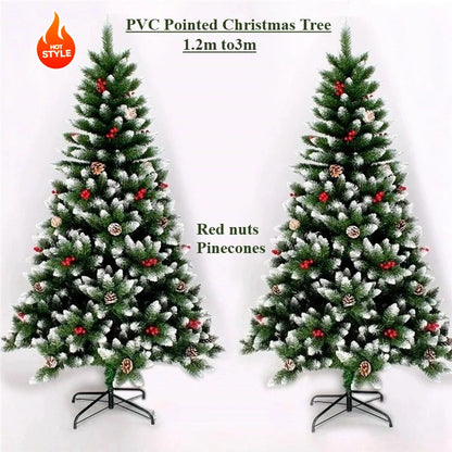 Red Pinecone Snow Christmas Tree - Elegant Realistic Holiday for a Magical Winter Look