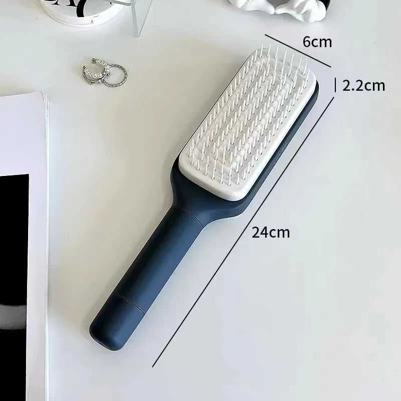 202419-Self Cleaning Hairbrush Women Hair Brush One-Key Cleaning Hair Loss Airbag Scalp Massage Comb Anti-Static Hairbrush