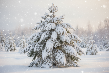 a beautiful a real christmas tree with a lot of snow