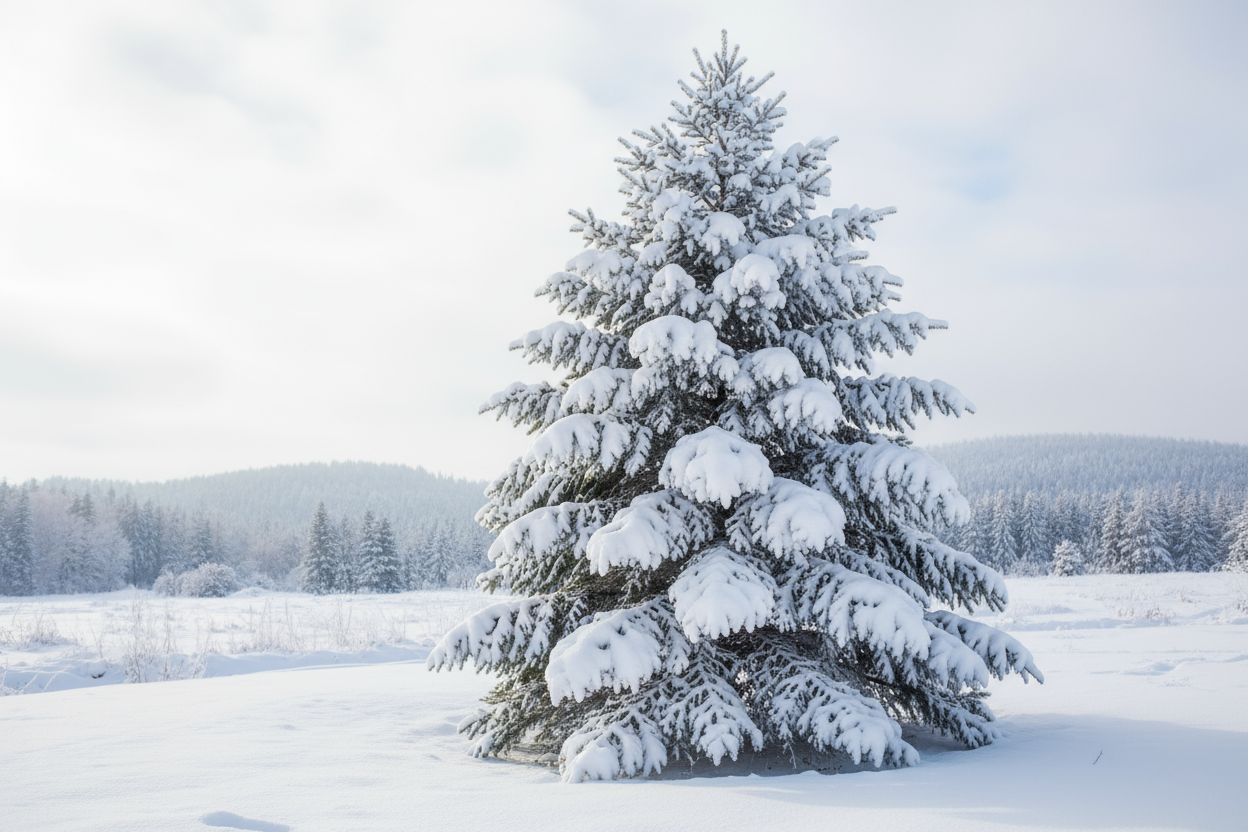 christmas tree outside with alot off snow